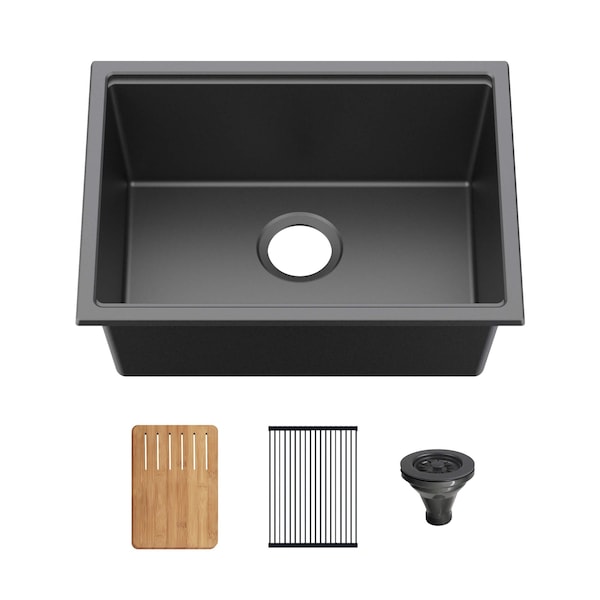 Kibi 23in Undermount Workstation Single Bowl Quartz Kitchen Sink K4-S23T - main